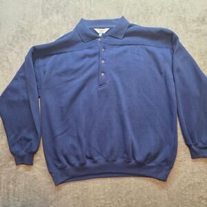 American Weekend Sweatshirt Mens L Blue Fleece Collared Button Pullover Casual